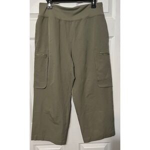 SAGE Collective Women's Wide Leg Cropped Cargo Pants Light Olive Green Size L